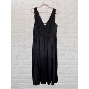 Vtg Shadowline Womens Slip Dress Nightgown lace bodice 2X Babydoll Goth Long